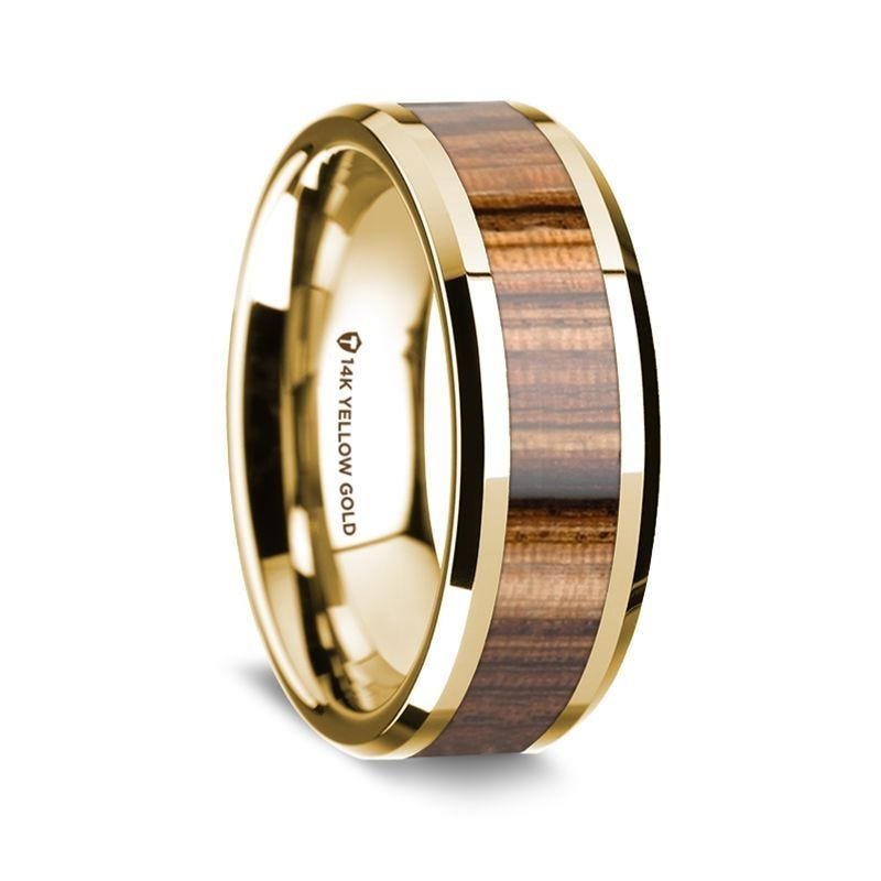 Thorsten CASK Whiskey Barrel Wood Inlaid Titanium Men's Wedding Band With Beveled Polished Edges Made From Genuine Whiskey Barrels - 8mm Thorsten CASK Whiskey Barrel Wood Inlaid Titanium Men's Wedding Band With Beveled Polished Edges Made From Genuine Whiskey Barrels - 8mm
