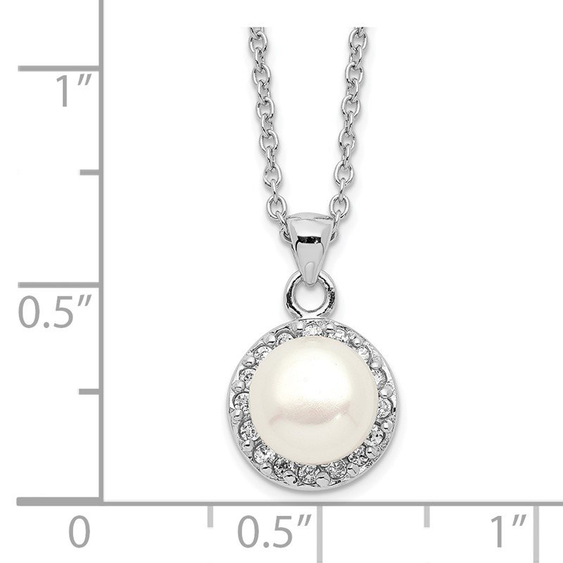 Sterling Silver CZ 7-8mm Button White FWC Pearl Ring Sterling Silver CZ 7-8mm Button White FWC Pearl Ring