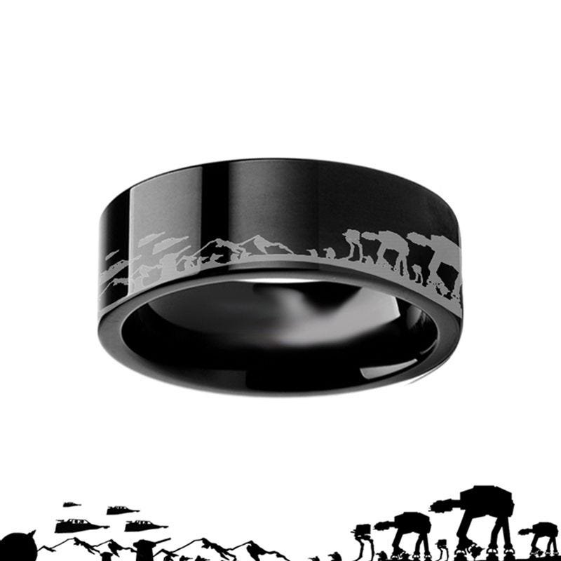 Thorsten Hoth Battle Star Wars Alliance Galactic Imperial Invasion ATAT ATST Tungsten Engraved Ring - 4mm - 12mm