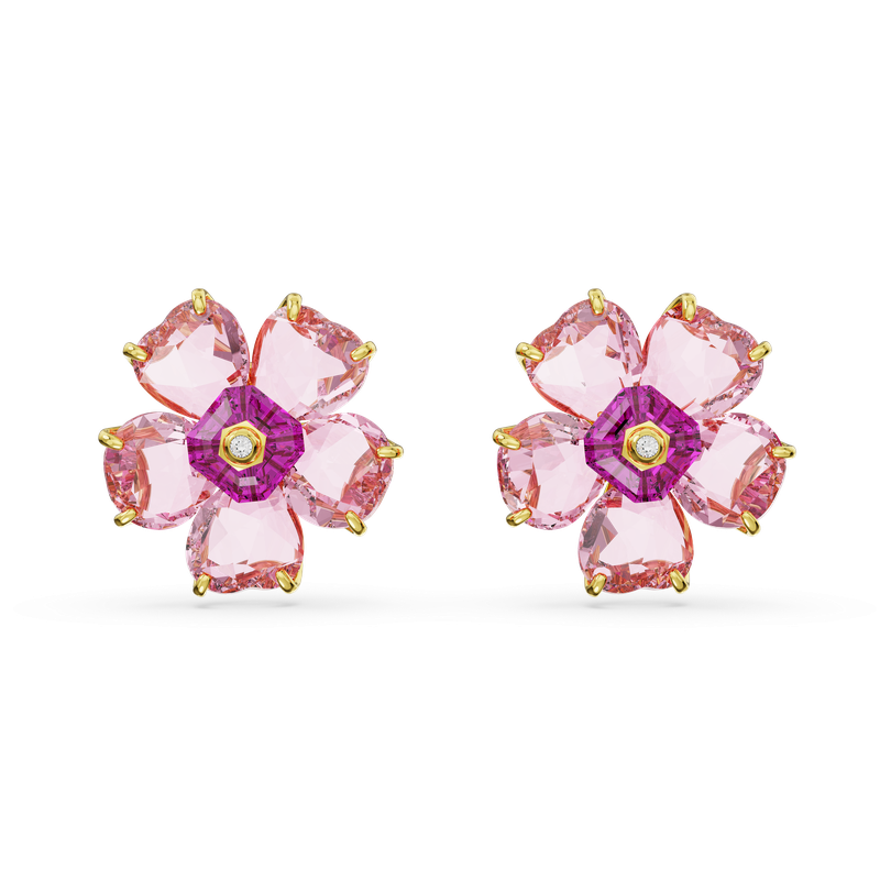 Swarovski Idyllia stud earrings, Flower, Pink, Gold-tone plated