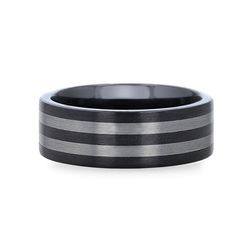 Thorsten BETA Ceramic ring with Tungsten Inlay With Flat Brushed Edges - 8mm Thorsten BETA Ceramic ring with Tungsten Inlay With Flat Brushed Edges - 8mm
