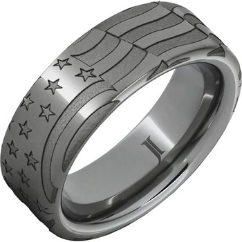 Old Glory - Rugged Tungsten Men's Ring with American Flag Engraving RMWA009734