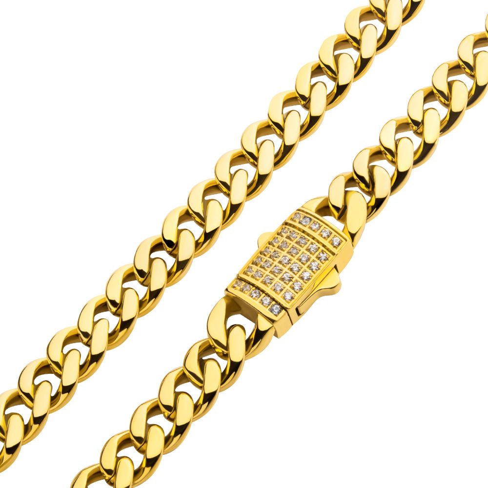 INOX Jewelry 6mm 18Kt Gold IP Miami Cuban Chain Necklace with CNC