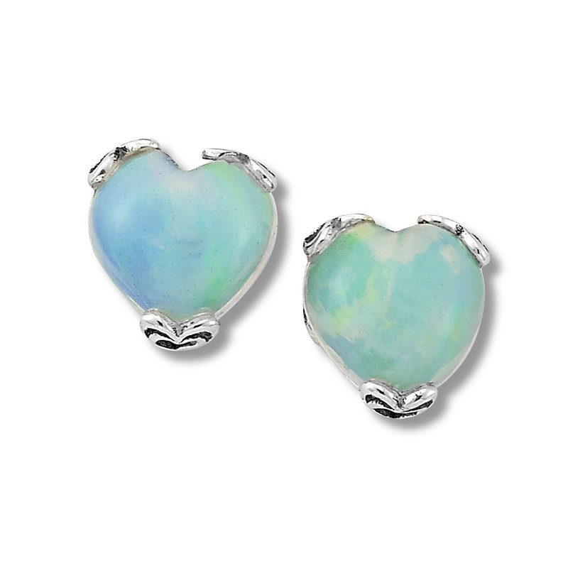 Samuel B STERLING SILVER 7MM HEART OPAL STUDS