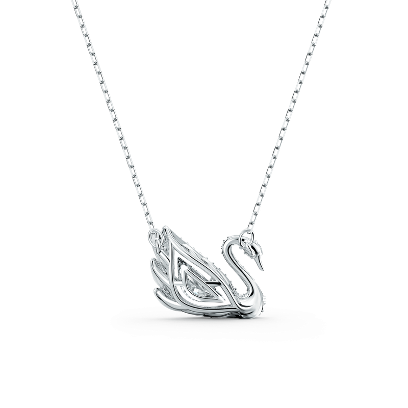 Swarovski Swan necklace, Dancing swan, White, Rhodium plated