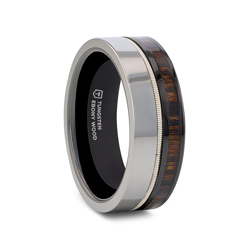 Thorsten SLATE Tungsten & Black Ceramic Hybrid Ring with Steel Guitar String Ebony Wood and a Black Ceramic Interior - 8mm Thorsten SLATE Tungsten & Black Ceramic Hybrid Ring with Steel Guitar String Ebony Wood and a Black Ceramic Interior - 8mm