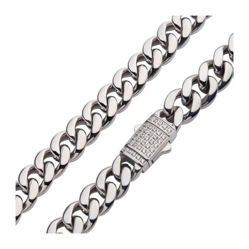INOX Jewelry 8mm Steel Miami Cuban Chain Necklace with CNC