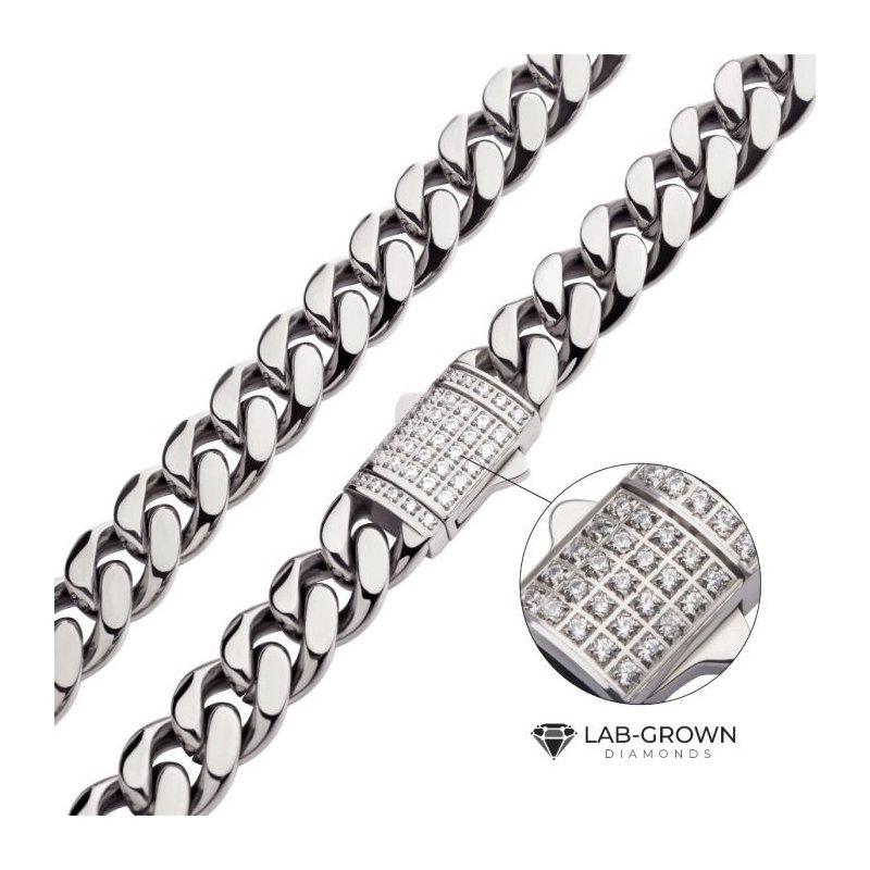 INOX Jewelry 8mm Steel Miami Cuban Chain Necklace with CNC