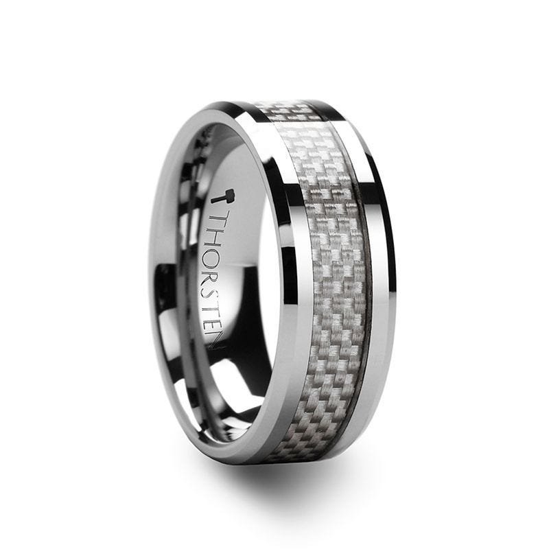 Thorsten ULTIMUS Tungsten Carbide Ring with Beveled White Carbon Fiber Inlay - 4mm - 12mm Thorsten ULTIMUS Tungsten Carbide Ring with Beveled White Carbon Fiber Inlay - 4mm - 12mm