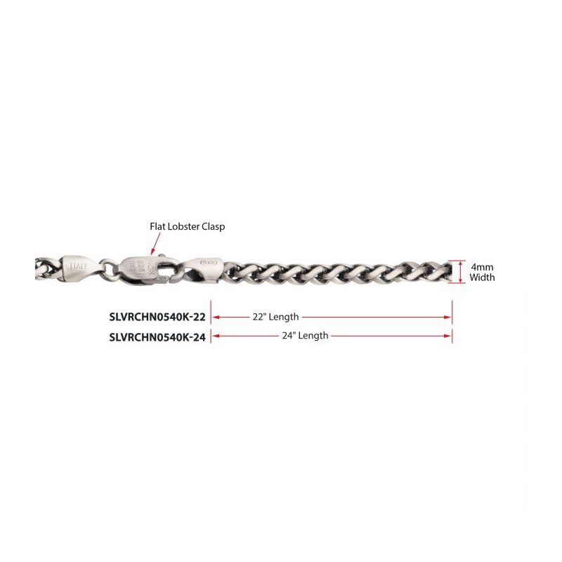 INOX Jewelry 4mm 925 Italy Silver Black Rhodium Plated Brushed