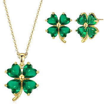 4-Leaf Clover Shamrock Green Crystal Earrings and Pendant 2-Piece Set G499-GS-18588-GC-SET