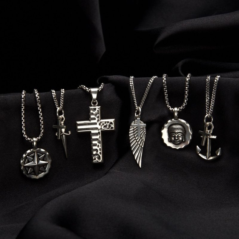 INOX Jewelry 925 Silver Oxidized Anchor & Cross Duo Pendant with