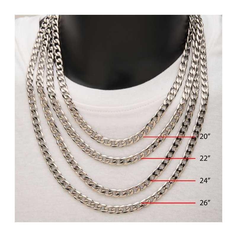 INOX Jewelry 8mm Steel Bevel Curb Chain Necklace NSTC0408