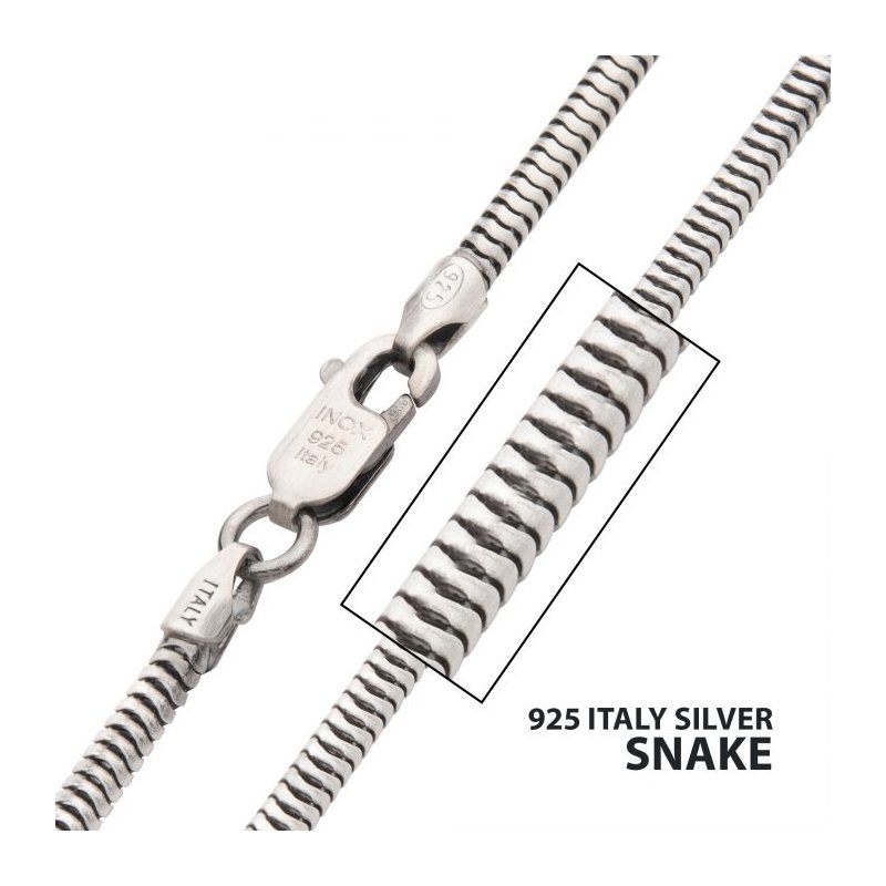 【シルバー925 m'scollector】 INOX Jewelry 2.4mm 925 Italy Silver Black Rhodium Plated Brushed
