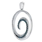Shefi Diamonds 14K White Gold Pendant Circle with Inner Wave Blue & White Diamond 0.40 Ctw 6009240EU2B
