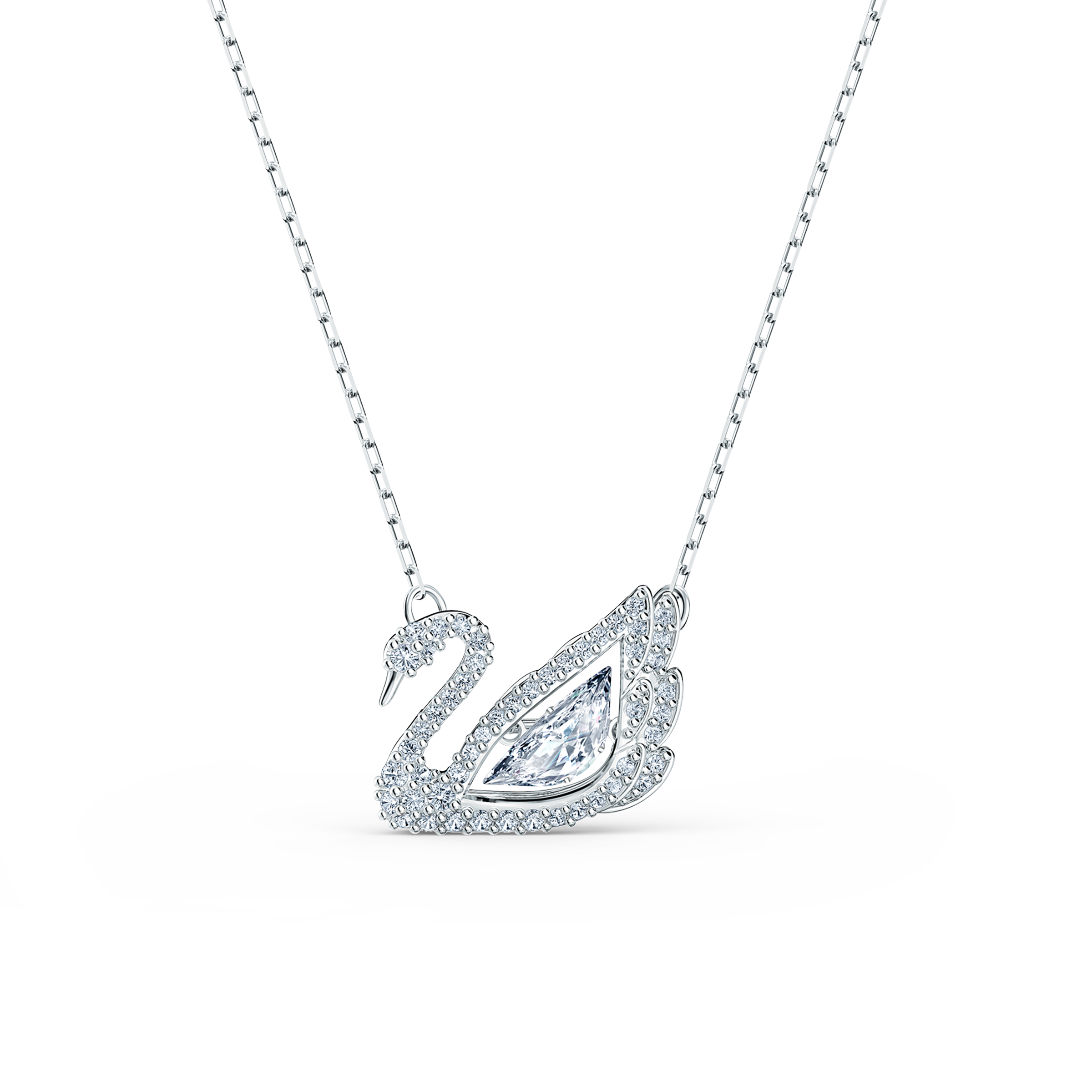 Swarovski Dancing Swan necklace, Swan, White, Rhodium plated