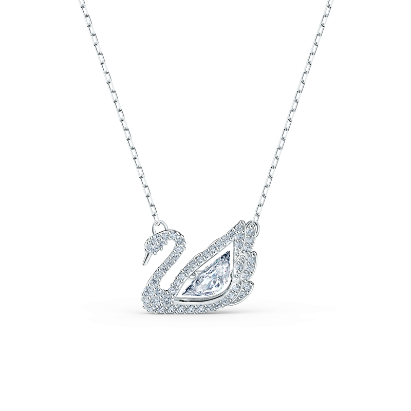Dancing Swan necklace Swan White Rhodium plated