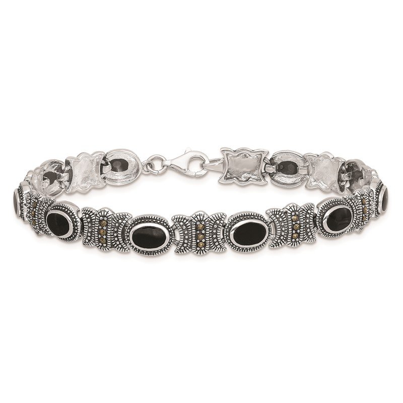 Sterling silver onyx and shops marcasite bracelet