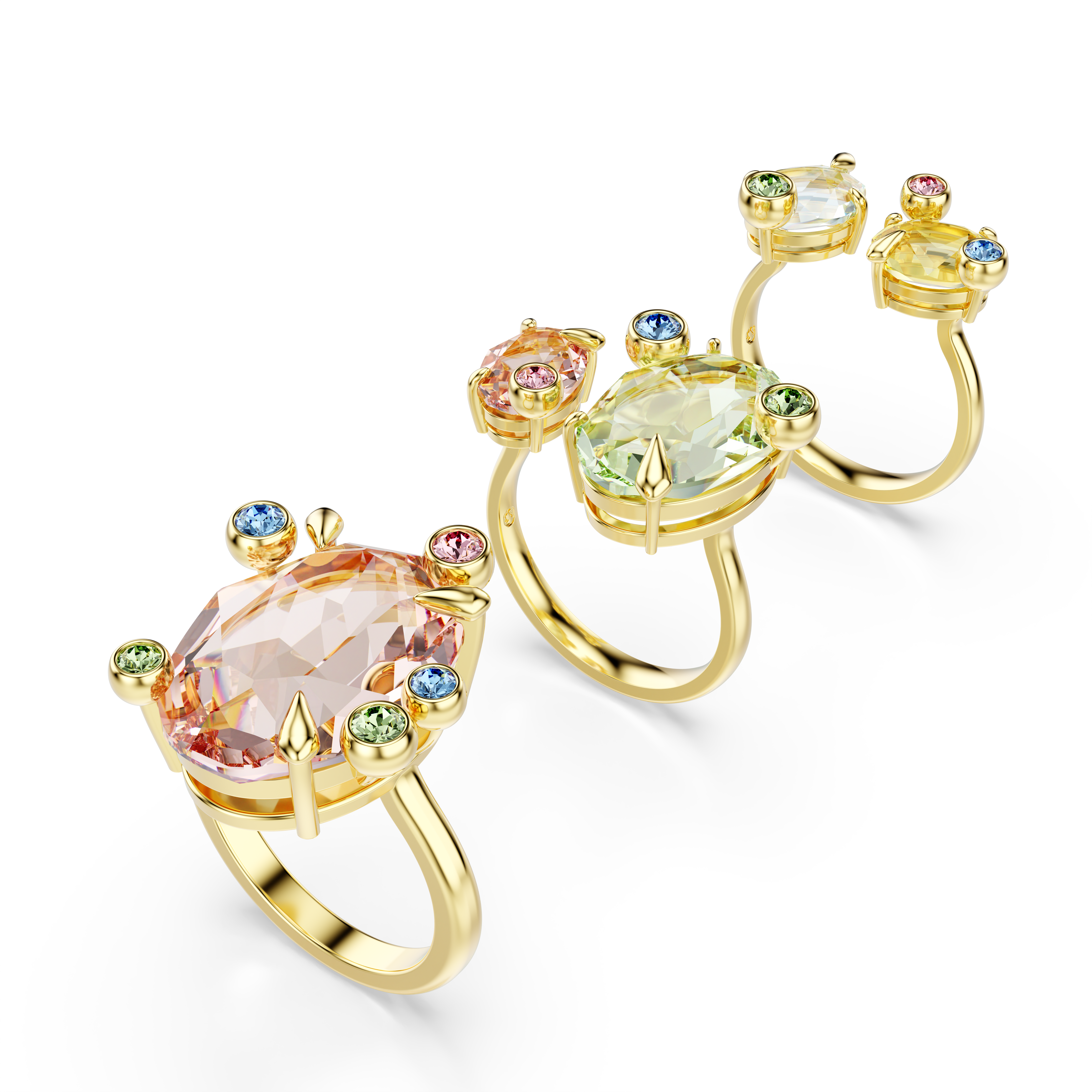 Swarovski Gema ring, Set (3), Mixed cuts, Multicolored, Gold-tone
