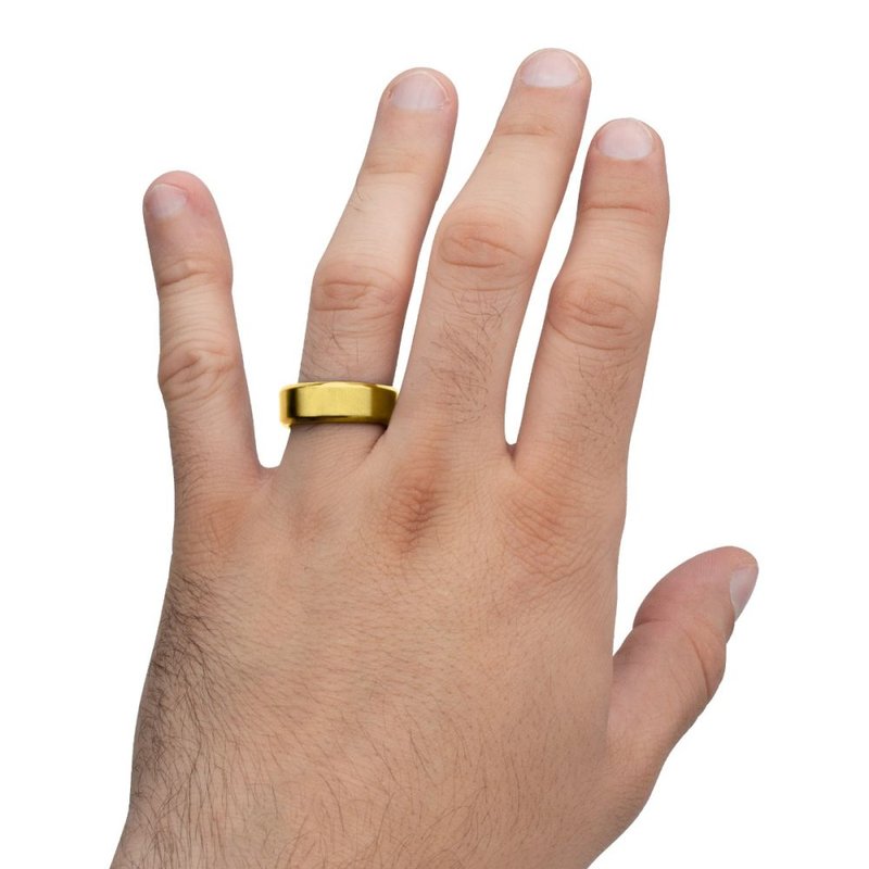INOX Jewelry 8mm Matte Finish 18Kt Gold IP Steel Beveled Comfort