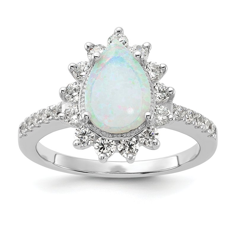 Cheryl M Sterling Silver Round Created Opal & CZ Ring