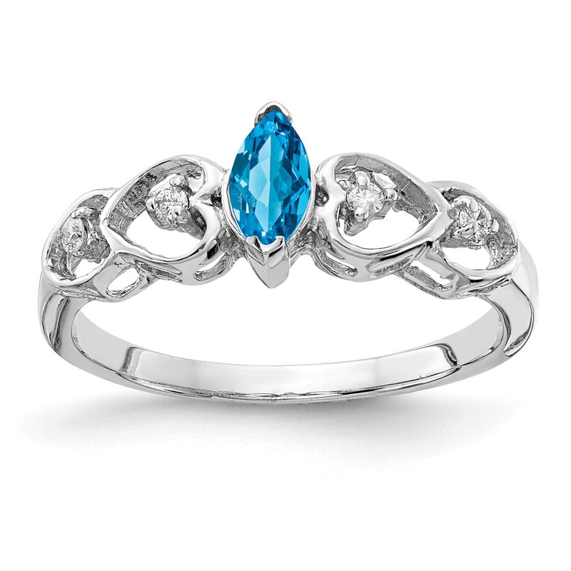 14k White Gold 6x3mm Marquise Swiss Blue Topaz AA Diamond Heart Band Ring 14k White Gold 6x3mm Marquise Swiss Blue Topaz AA Diamond Heart Band Ring
