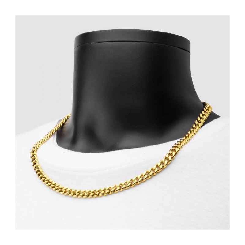 INOX Jewelry 8mm 18Kt Gold IP Miami Cuban Chain Necklace with CNC