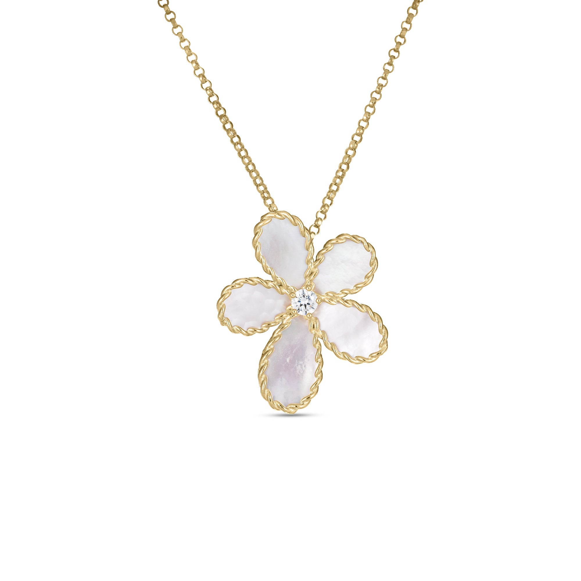 Roberto Coin Jasmine Diamond And Mother Of Pearl Flower Necklace