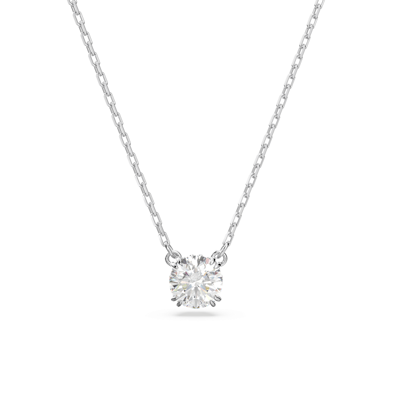Swarovski Stilla pendant, Round cut, White, Rhodium plated