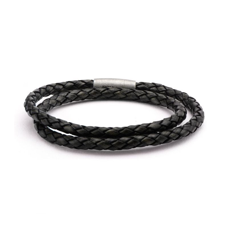 INOX Jewelry Double Round Black Braided Italian Antique