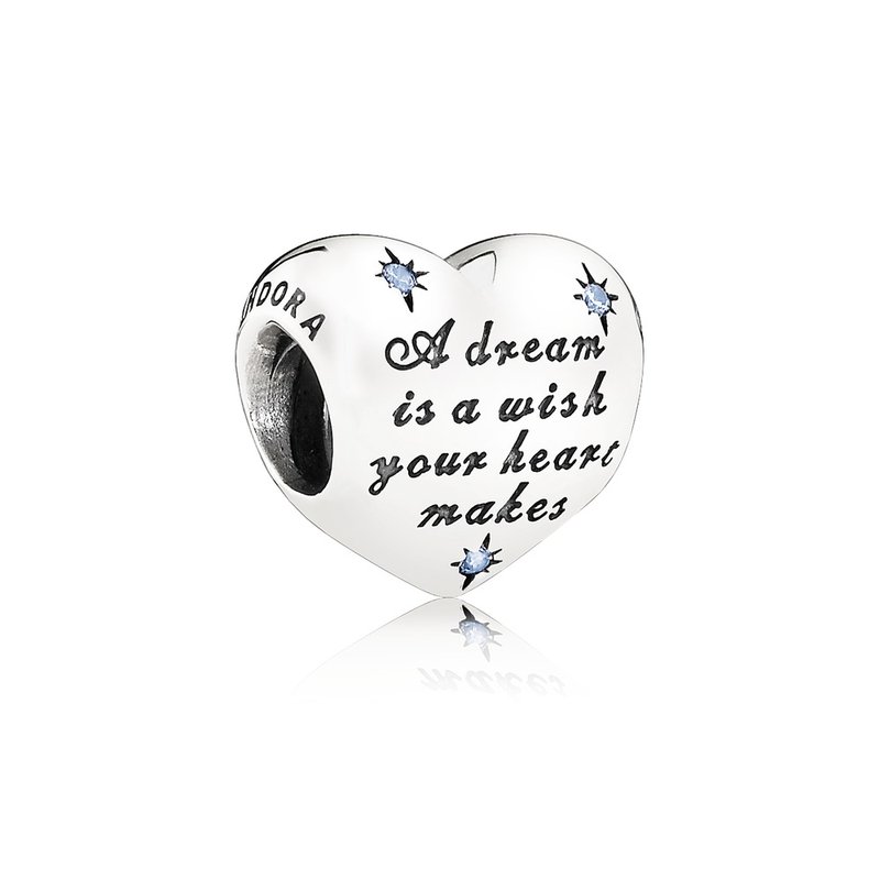 PANDORA Disney Cinderella heart silver charm with fancy light blue