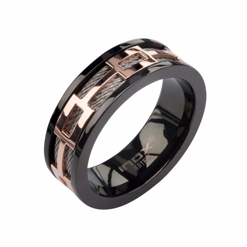 INOX Jewelry Stainless Steel Cable Rose Gold IP & Black IP