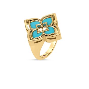 Swarovski Idyllia open ring, Mixed cuts, Flower, Green, Gold-tone