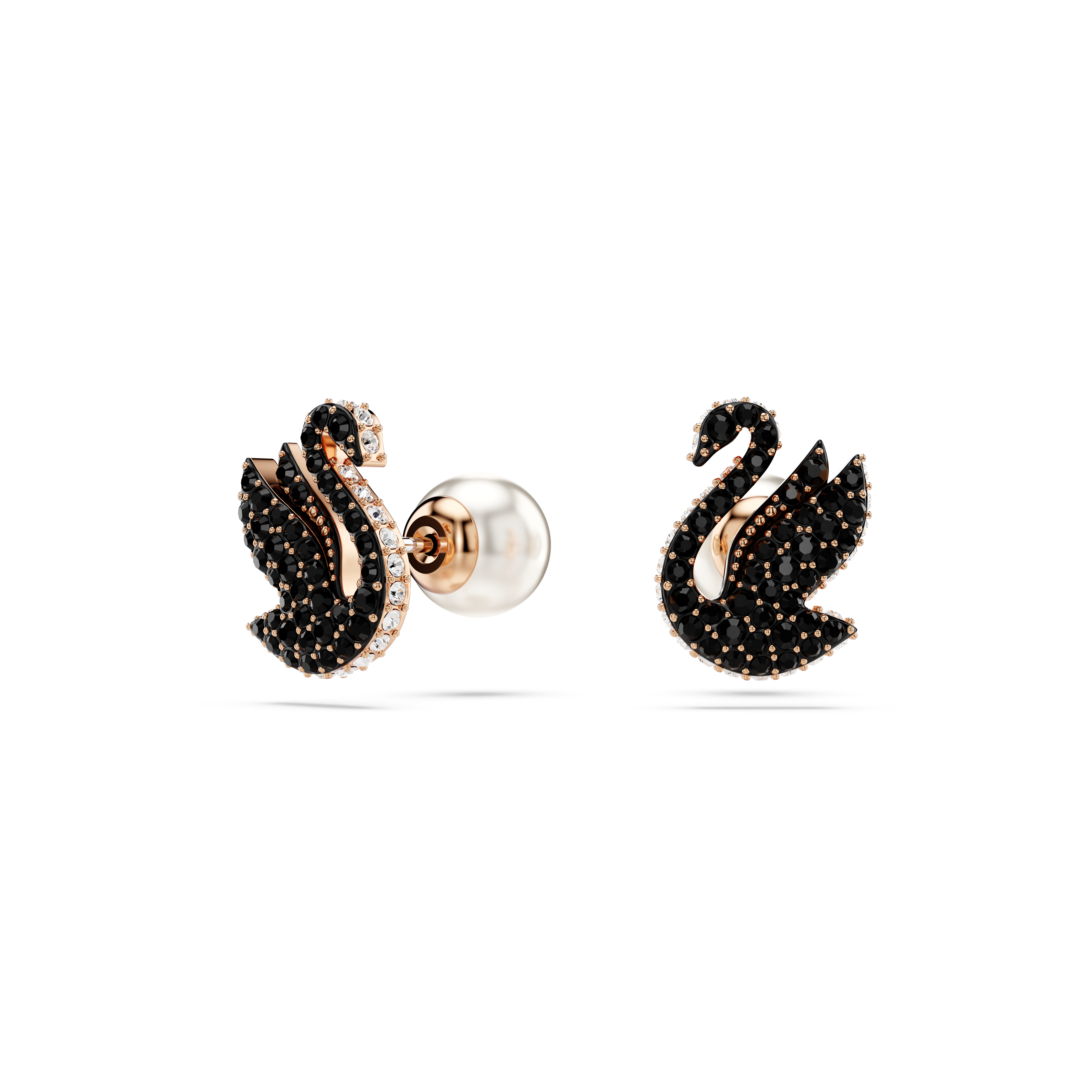 Swarovski black Swan ピアス イミテーションパール Swarovski Swan stud earrings, Crystal pearl, Swan, Black, Rose