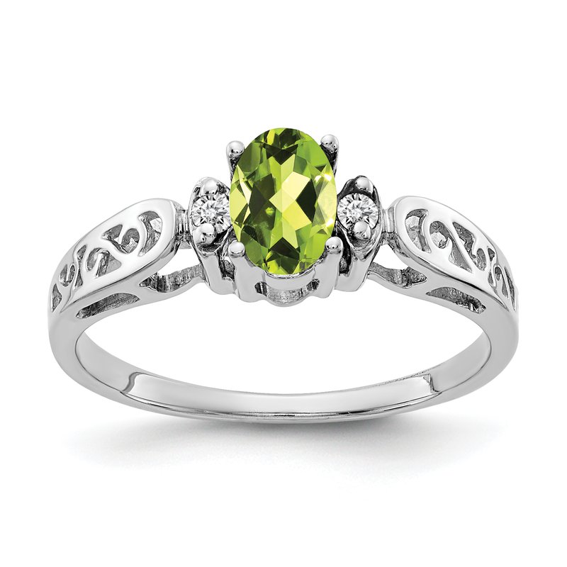 14k White Gold 6x4mm Oval Peridot AA Diamond Ring 14k White Gold 6x4mm Oval Peridot AA Diamond Ring