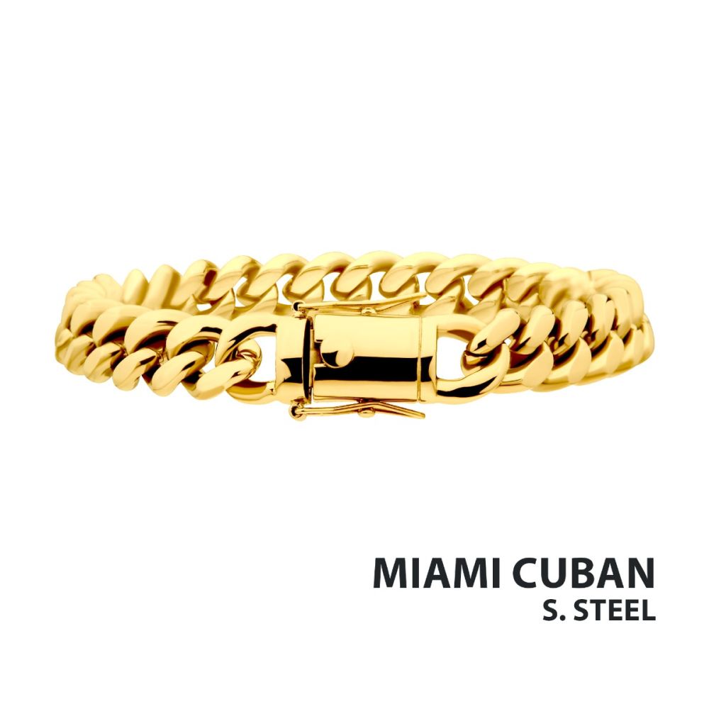 INOX Jewelry 8mm 18Kt Gold IP Miami Cuban Chain Bracelet BR15011GP
