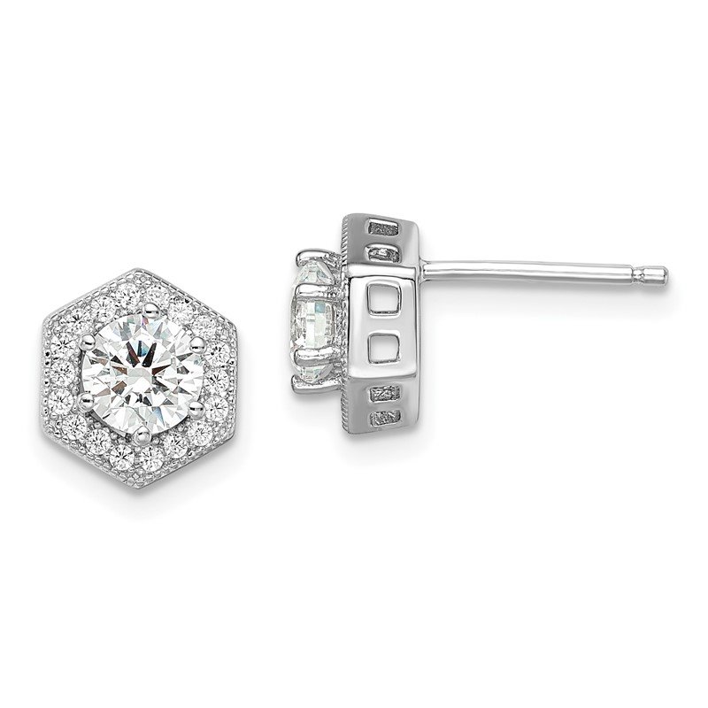 Sterling Silver White & Blue CZ Brilliant Embers Halo Earrings Sterling Silver White & Blue CZ Brilliant Embers Halo Earrings