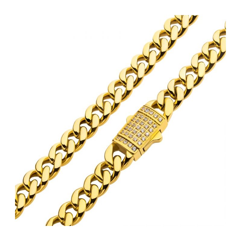 INOX Jewelry 6mm 18Kt Gold IP Miami Cuban Chain Necklace with CNC