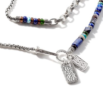 JOHN HARDY Beaded Tag Necklace, Silver, Gemstones