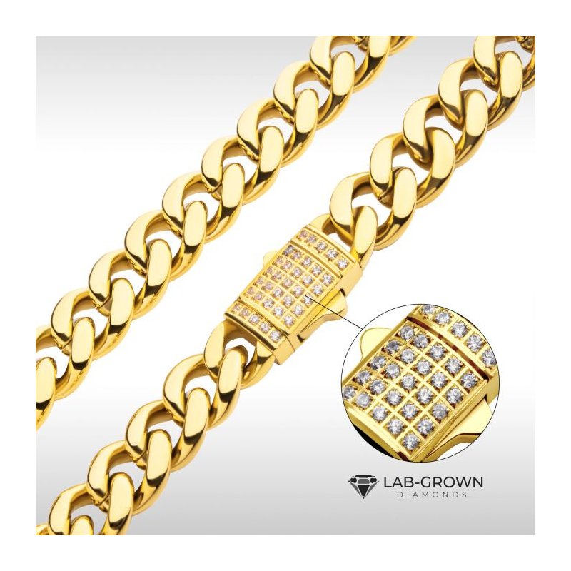 ND Gold Necklace Miami Cuban セット INOX Jewelry 8mm 18Kt Gold IP Miami Cuban Chain Necklace with CNC