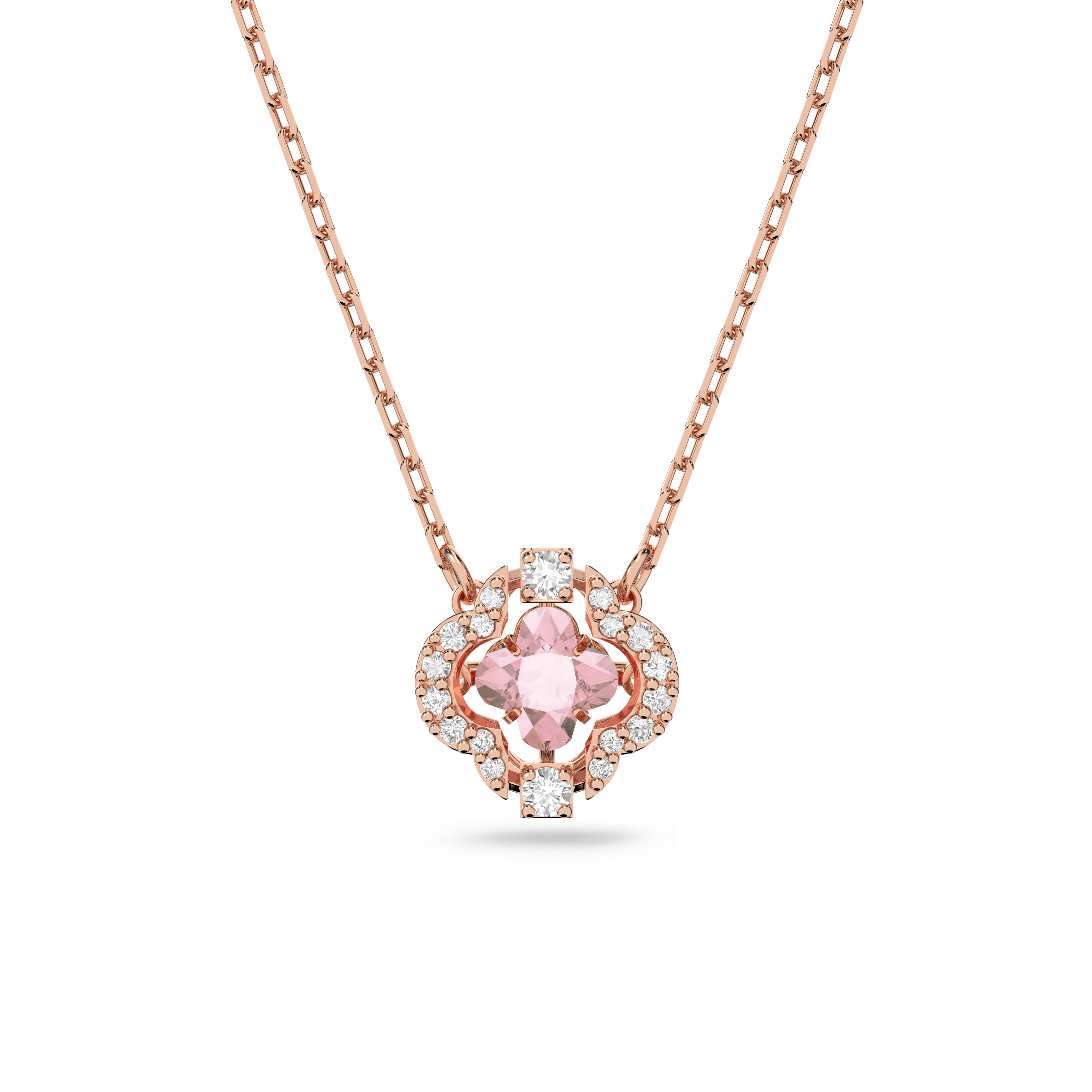 Swarovski Una necklace, Clover, Pink, Rose gold-tone plated