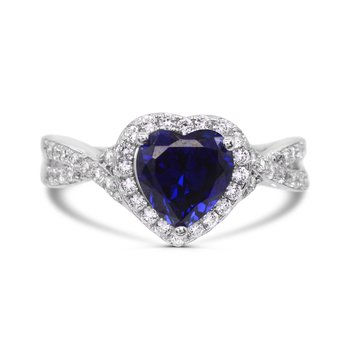 Sterling Silver Created Blue Sapphire and Created White Sapphire Ring R13408CSCWS
