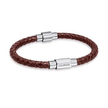 Stainless Steel & Brown Braided Leather Bracelet BR-BDCE-21-BR