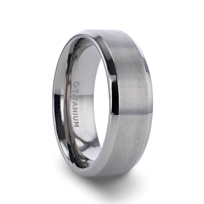 Thorsten SHIRE Titanium Brushed Center Flat Ring with Polished Beveled Edges - 6mm & 8mm Thorsten SHIRE Titanium Brushed Center Flat Ring with Polished Beveled Edges - 6mm & 8mm