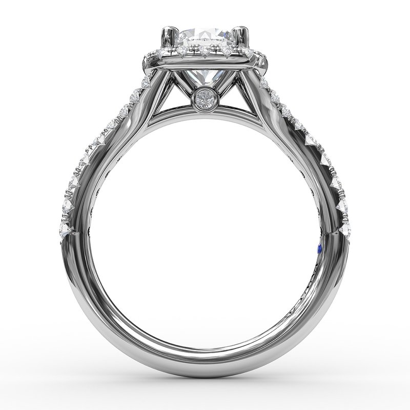 Three-Stone Round Diamond Halo Engagement Ring S3314 - Fana