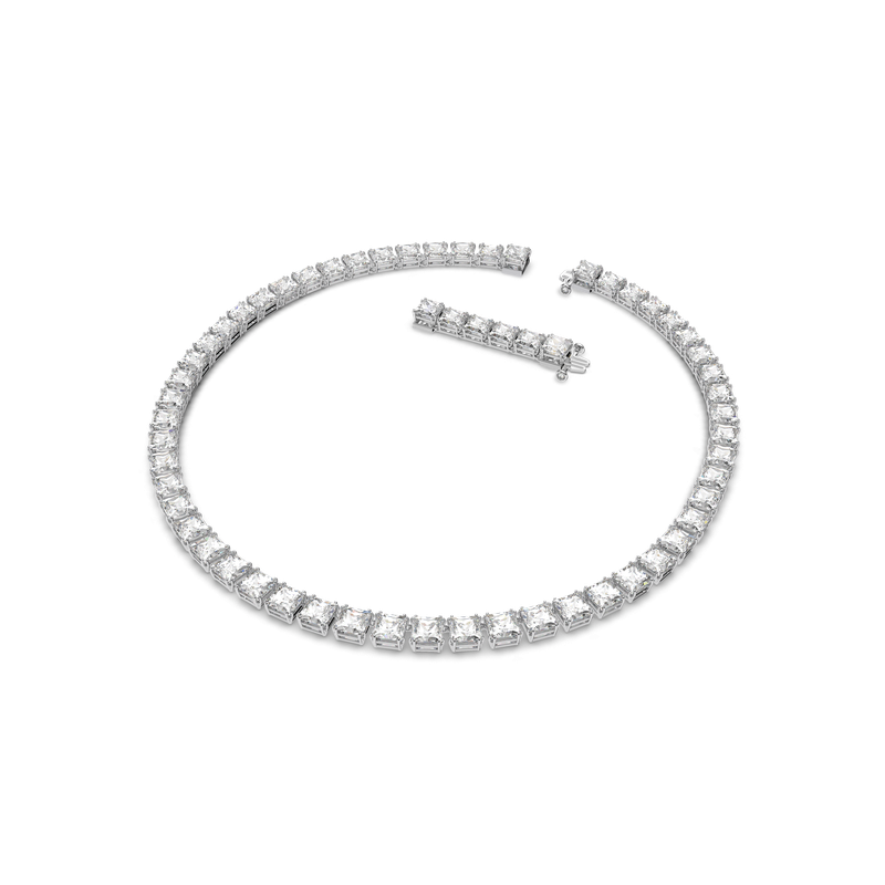Swarovski Millenia Tennis necklace, Square cut, White, Rhodium