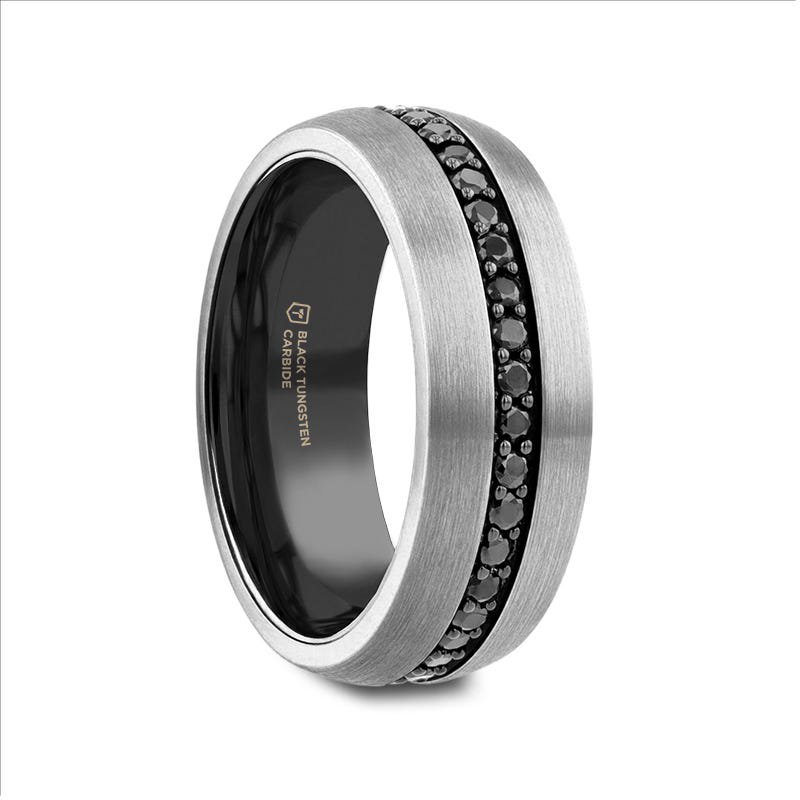 Thorsten PILOT Gunmetal Tungsten Ring with Black Sapphires - 8mm Thorsten PILOT Gunmetal Tungsten Ring with Black Sapphires - 8mm