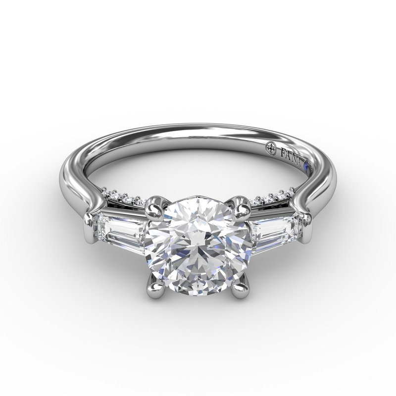 Three Stone Round With Baguette Cut CZ Diamond Ring, Channel Set Unique Diamond Ring, Bypass Shank Engagement hotsell Ring, 18K White Gold Ring