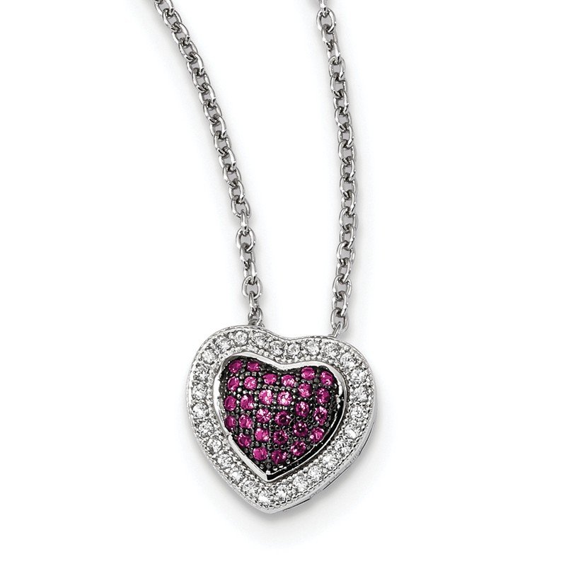 Sterling Silver Pink & White CZ Brilliant Embers Polished Heart Necklace Sterling Silver Pink & White CZ Brilliant Embers Polished Heart Necklace