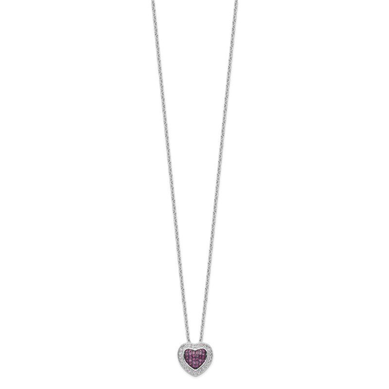 Sterling Silver Pink & White CZ Brilliant Embers Polished Heart Necklace Sterling Silver Pink & White CZ Brilliant Embers Polished Heart Necklace